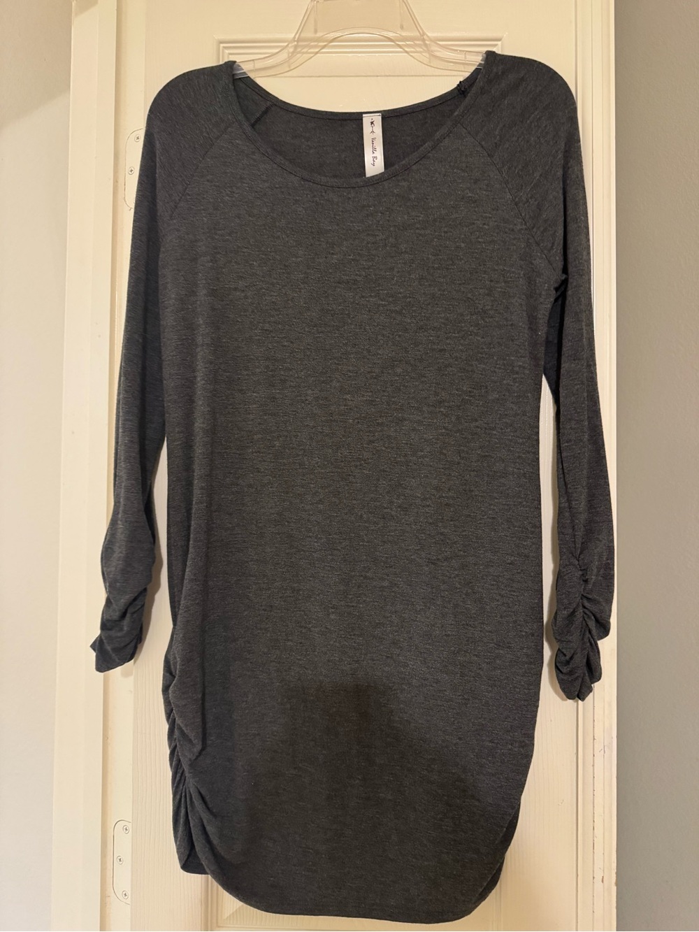 Vanilla Bay Rayon blend Charcoal Gray Long Sleeve Tunic with Side Ruching